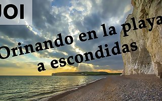 Spanish JOI - Pillados meando escondidos en glacial playa.