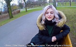 Cute teen swallows hot cum for cash - ground-breaking public blowjob by Eva Elfie