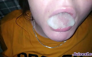 Swallowed mouthful of cum – close-up blowjob