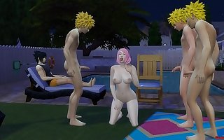 Sakura Follada por los clones de Naruto Gangbang al frente de Sasuke Dormido Netorare